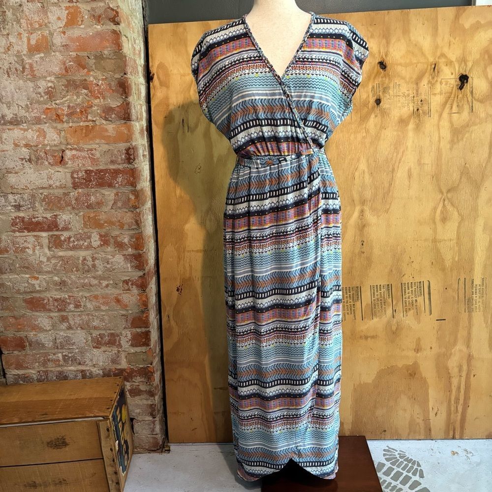 Presley Skye Cap Sleeve Print 100% Silk Crêpe de Chine Maxi Dress Sz M